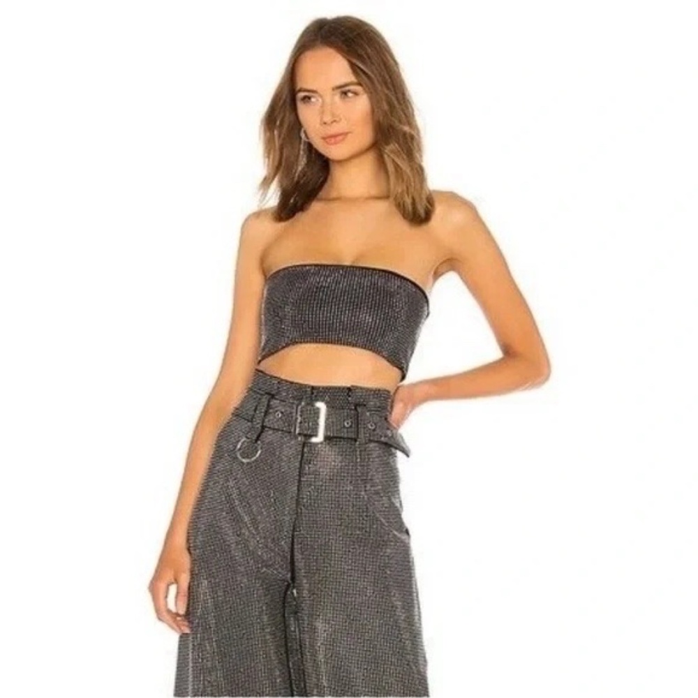 I.AM.GIA Rhinestone Aurora Bandeau Top Black Size S